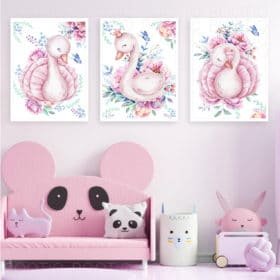 Pink Swan - Set 3 Tablouri Pink Swan pentru camera copiilor Image